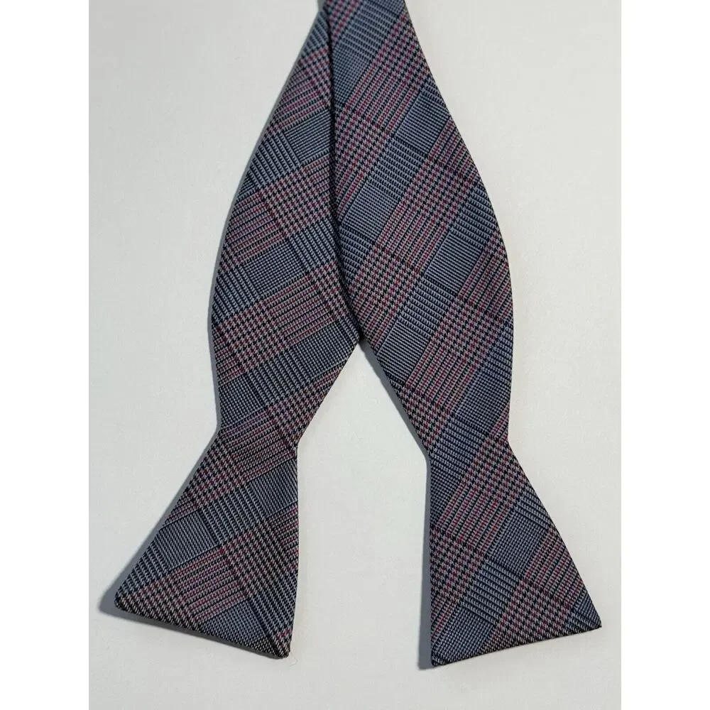 Ben Sherman Men's Silk Blend Bow Tie‎ Adjustable Navy/Light Blue & Red Plaid